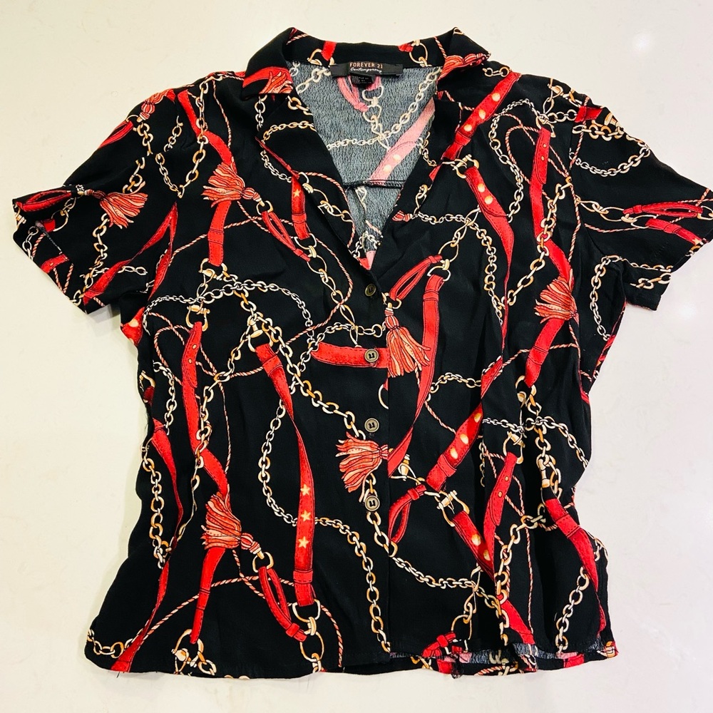 Black and red chain blouse top size small